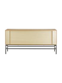 Modern dressoir Johan met deuren en eikenhoutfineer, Frame: MDF met eikenhoutfineer, Poten: gepoedercoat metaal, Lichtbruin, B 160 x H 75 cm