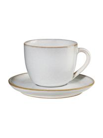 Tazas con platitos de gres Saisons, 6 uds., Gres, Beige, Ø 9 x Al 8 cm