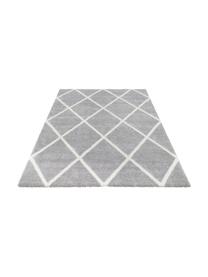 Tapis gris argenté graphique Lunel, Gris argent, crème