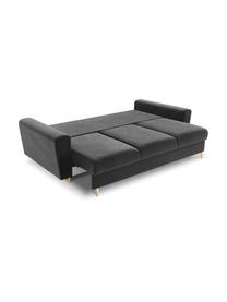 Divano letto 3 posti in velluto con contenitore Moghan, Rivestimento: 100% velluto di poliester, Struttura: legno di pino massiccio, , Piedini: metallo rivestito, Velluto rigio chiaro, ottonato, Larg. 235 x Prof. 100 cm