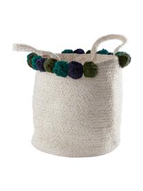 Aufbewahrungskorb Pompom, Korb: Jute, Weiß, Blau, Grün, Ø 35 cm