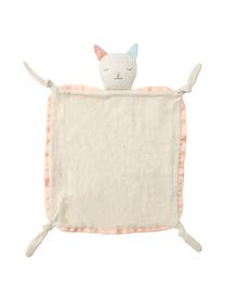 Doudou de algodón orgánico Cat, Borde: agodón satinado, Blanco crema, rosa, azul claro, An 40 x L 46 cm