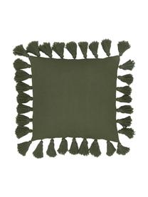 Federa arredo verde scuro con nappe Shylo, 100% cotone, Verde, Larg. 40 x Lung. 40 cm