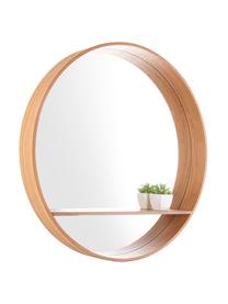 Runder Wandspiegel Sheer mit braunem Holzrahmen und Ablagefläche, Spiegelfläche: Spiegelglas, Braun, Ø 61 x T 8 cm