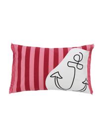 Gestreepte kussenhoes Narius met maritiem motief van biokatoen, 100% GOTS gecertificeerd biokatoen., Roze, rood, B 40 x L 60 cm