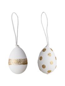 Objet déco Pâques œufs à suspendre Luno, 2 élém., Plastique, Blanc, couleur dorée, Ø 4 cm x haut. 3 cm