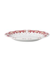 Platos postre navideños artesanales Guirlande, 4 uds., Porcelana, Blanco, rojo, dorado, Ø 21 cm