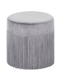 Pouf con frange grigio chiaro Adriana, Rivestimento: velluto, Frange: viscosa, Grigio chiaro, Ø 40 x Alt. 40 cm