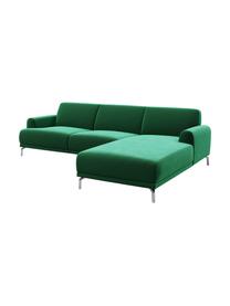 Sofa narożna z aksamitu Puzo, Tapicerka: 100% aksamit poliestrowy,, Nogi: metal lakierowany, Ciemnozielony, S 240 x G 165 cm