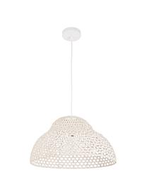 Hanglamp Astro van bamboehout, Lampenkap: bamboe, Baldakijn: gecoat metaal, Wit, Ø 50 x H 27 cm