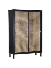 Armoire avec cannage et 2 portes coulissantes Rétro, Beige, noir, larg. 95 x haut. 140 cm