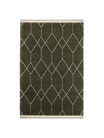 Tapis shaggy à franges Mila, Vert forêt, beige