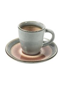 Espressokop met schotel Bahamas met gekleurde binnenkant, set van 6, Keramiek, Grijs, multicolour, Set met verschillende formaten