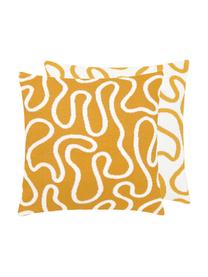 Housse de coussin réversible en maille fine jaune Amina, Jaune/blanc