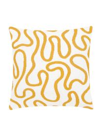 Housse de coussin réversible en maille fine jaune Amina, Jaune/blanc