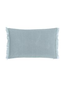 Housse de coussin lin bleu ciel à franges Luana, 100 % pur lin, Bleu ciel, larg. 30 x long. 50 cm