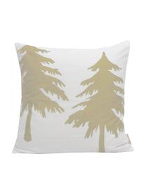 Fluwelen kussenhoes Trees met dennenbomen, Polyester fluweel, Wit, beige, 45 x 45 cm