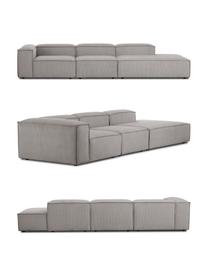 Chaise longue XL componibile in velluto a coste Lennon, Rivestimento: velluto a coste (92% poli, Struttura: legno di pino massiccio, , Piedini: plastica I piedini si tro, Velluto a coste grigio chiaro, Larg. 357 x Prof. 119 cm, schienale a sinistra