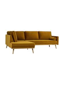 Samt-Ecksofa Saint (3-Sitzer) in Senfgelb mit Eichenholz-Füssen, Bezug: Samt (Polyester) Der hoch, Gestell: Massives Eichenholz, Span, Samt Senfgelb, B 243 x T 220 cm