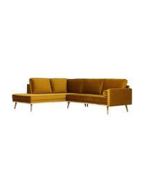 Samt-Ecksofa Saint (3-Sitzer) in Senfgelb mit Eichenholz-Füssen, Bezug: Samt (Polyester) Der hoch, Gestell: Massives Eichenholz, Span, Samt Senfgelb, B 243 x T 220 cm