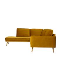 Samt-Ecksofa Saint (3-Sitzer) in Senfgelb mit Eichenholz-Füßen, Bezug: Samt (Polyester) Der hoch, Gestell: Massives Eichenholz, Span, Samt Senfgelb, B 243 x T 220 cm