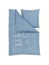 Dekbedovertrek Smile with Love, Weeftechniek: renforcé Draaddichtheid 1, Blauw, wit, 240 x 220 cm + 2 kussen 60 x 70 cm