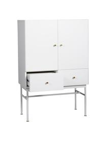 Weisses Highboard Glendale mit Schubladen und Türen, Korpus: Mitteldichte Holzfaserpla, Eichenholz, Weiss, 80 x 120 cm