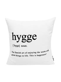 Kissenhülle Hygge in Schwarz/Weiss mit Schriftzug, 100% Polyester, Schwarz, Weiss, 45 x 45 cm