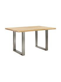 Table avec plateau en bois massif Oliver, Chêne sauvage, acier inoxydable