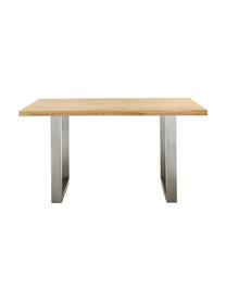 Table avec plateau en bois massif Oliver, Chêne sauvage, acier inoxydable