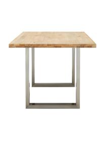 Jídelní stůl s deskou z masivu Oliver, Divoký dub, nerezová ocel