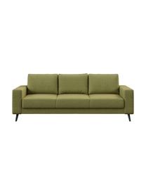 Divano 3 posti in tessuto verde oliva Fynn, Rivestimento: 100% poliestere con sensa, Struttura: legno duro, legno tenero,, Piedini: legno verniciato Il rives, Verde oliva, Larg. 233 x Prof. 86 cm