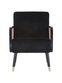 Fauteuil lounge avec cannage Hakoon, Tissu noir, beige, larg. 64 x prof. 75 cm