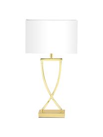 Grosse Tischlampe Vanessa, Lampenschirm: Textil, Goldfarben, Weiss, B 27 x H 52 cm
