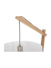 Skandi-Leselampe Woody, Lampenschirm: Baumwollgemisch, Lampenfuß: Metall mit Echtholzfurnie, Helles Holz, Weiß, H 166 cm