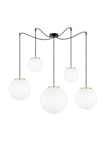 Hanglamp  met bollen Tsuki van opaalglas, Lampenkap: opaalglas, Opaalwit, zwart, messingkleurig, 95 x 166 cm