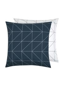 Taie d'oreiller 65x65 réversible en coton renforcé Marla, 2 pièces, Bleu marine, blanc, 65 x 65 cm