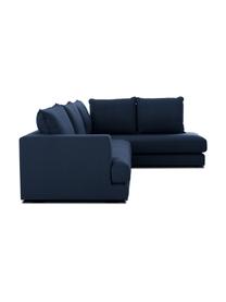 Sofa narożna XL Tribeca, Tapicerka: poliester Dzięki tkaninie, Stelaż: lite drewno sosnowe, Nogi: lite drewno bukowe, lakie, Ciemnoniebieska tkanina, S 315 x G 228 cm, prawostronna