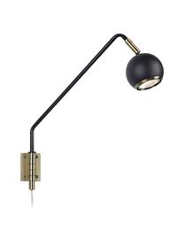 Verstelbare wandlamp Coco met stekker, Lampenkap: gecoat metaal, Frame: gecoat metaal, Decoratie: geborsteld metaal, Zwart, goudkleurig, D 33 x H 33 cm