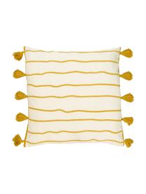 Housse de coussin 50x50 ethno à houppes Blanket, Jaune, blanc