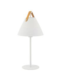 Lampada da tavolo con decoro in pelle Strap, Paralume: ottone verniciato a polve, Base della lampada: ottone verniciato a polve, Decorazione: pelle bovina, Bianco, Ø 25 x Alt. 55 cm