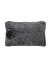 Housse de coussin rectangulaire gris peau de mouton Oslo, Endroit : gris foncé Envers : gris foncé, larg. 30 x long. 50 cm