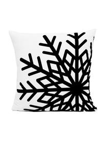 Federa arredo con fiocco di neve Snowflake, Poliestere, Nero, bianco, Larg. 45 x Lung. 45 cm