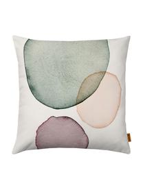 Kussenhoes Calm met geometrisch Print in aquarellook, Polyester, Wit, groen, lila, zalmkleurig, 40 x 40 cm