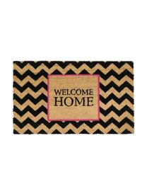 Deurmat Welcome Home, Bovenzijde: kokosvezels, Onderzijde: vinyl, Beige, zwart, roze, B 45 x L 75 cm