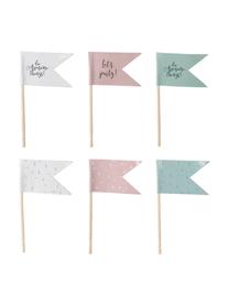 Tandenstokersset Flag, 24-delig, Papier, hout, Wit, roze, mintgroen, goudkleurig, 4 x 7 cm