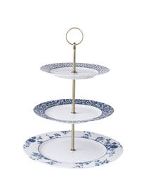 Alzatina con diversi motivi Mustern, Ø27 cm, Ripiani: Fine Bone China, Asta: metallo rivestito, Bianco, blu, Ø 27 x Alt. 33 cm