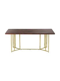 Eettafel Luca van mangohout met visgraatpatroon, verschillende formaten, Tafelblad: massief gelakt mangohout, Frame: gecoat metaal, Mangohout, goudkleurig, B 160 x D 90 cm