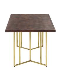 Eettafel Luca van mangohout met visgraatpatroon, verschillende formaten, Tafelblad: massief gelakt mangohout, Frame: gecoat metaal, Mangohout, goudkleurig, B 160 x D 90 cm