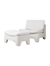 Tabouret tissu bouclé blanc crème Karl, Blanc crème, larg. 82 x haut. 45 cm